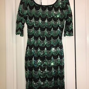 green & black sequin special event dress